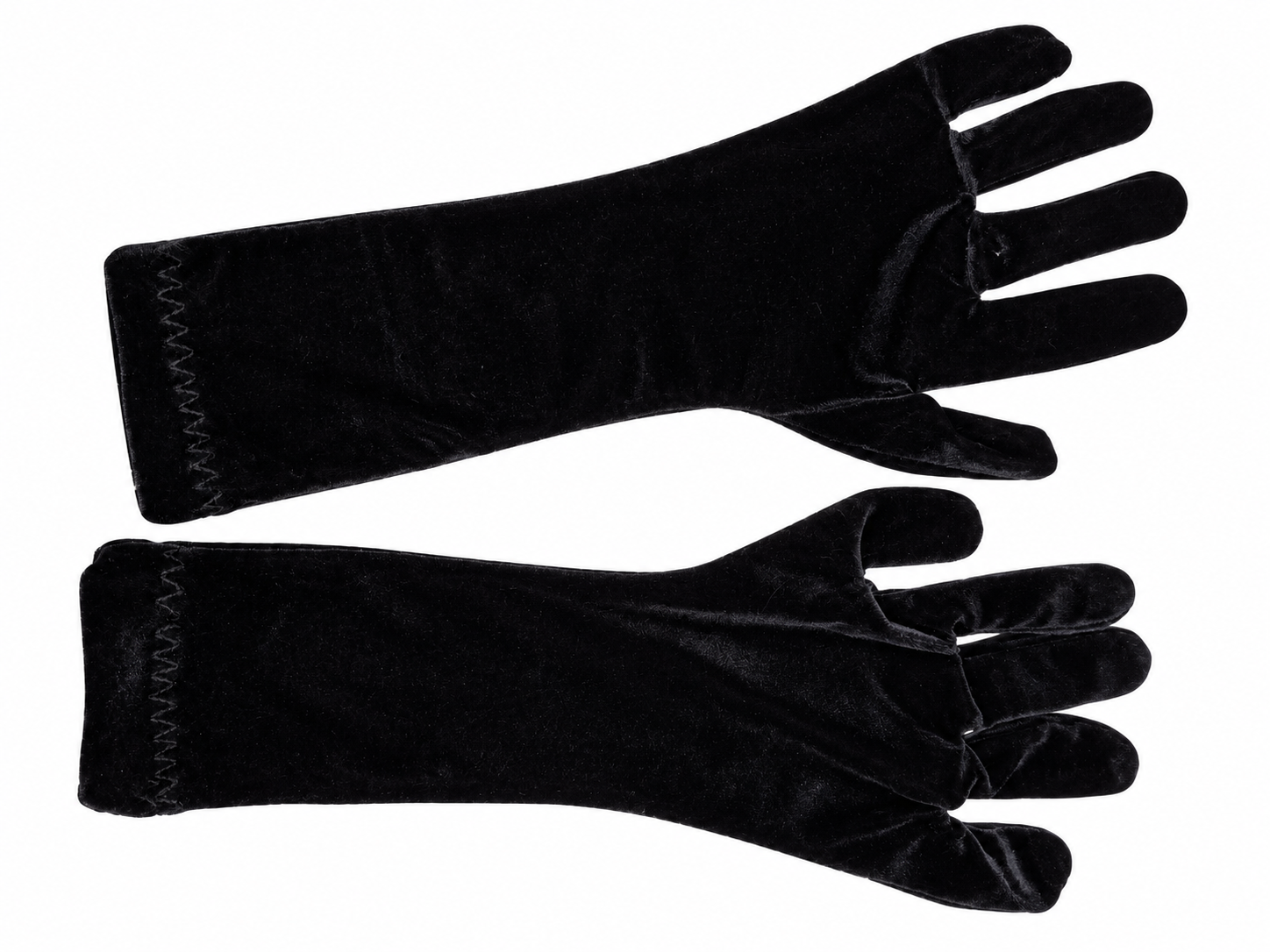 Black velvet gloves on a white background